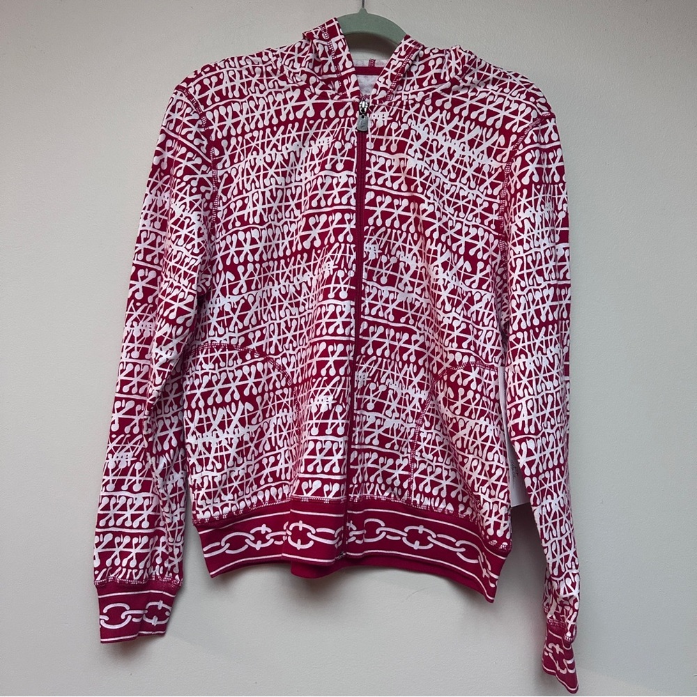 Oleg Cassini Sport Zip Up Hoodie Red & White Size Medium NWT